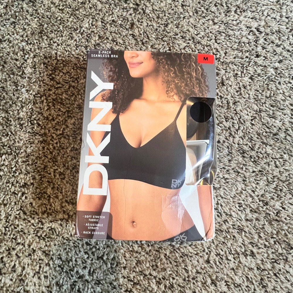 DKNY Womens 2-Pack Seamless Bra Soft Stretch Adjustable Straps Black M 1966456‎